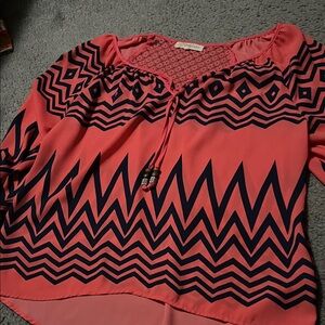 Rewind Coral and Navy Zigzag Blouse